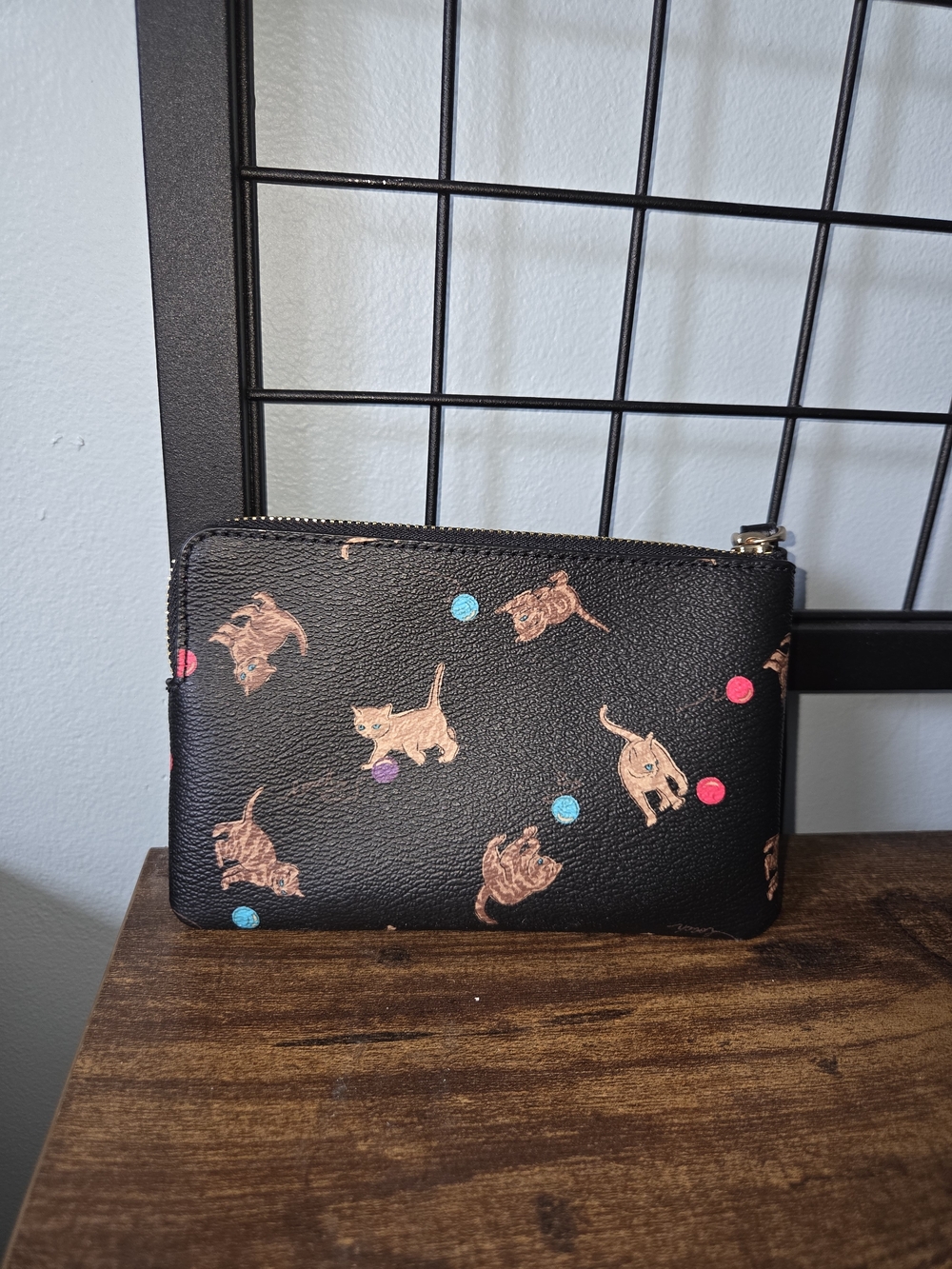 COACH Black Leather Cat Print Wristlet - Picture 2 of 3